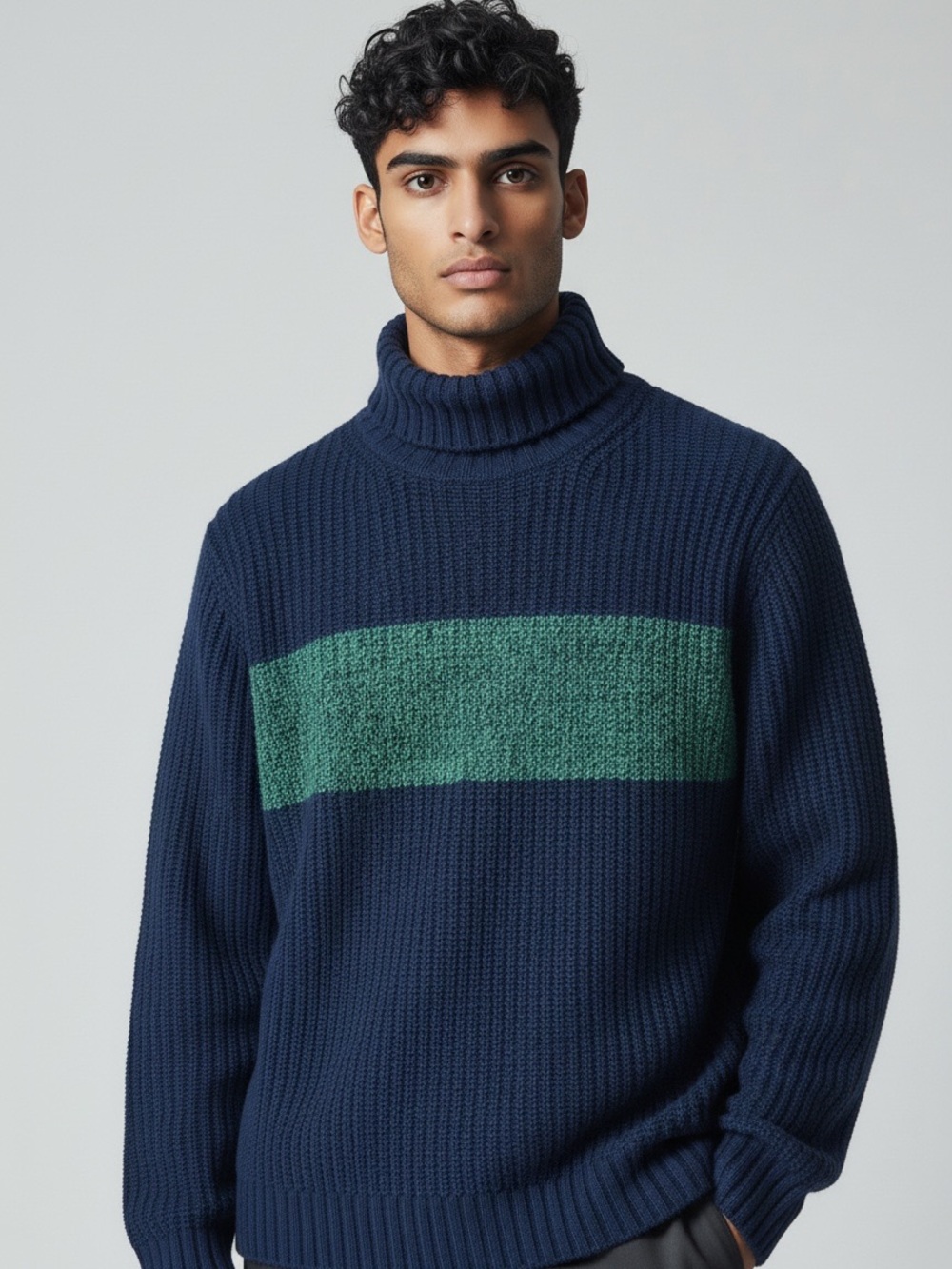 Abercrombie & Fitch Turtleneck Colorblock Blue Green M Heritage Preppy Blokecore